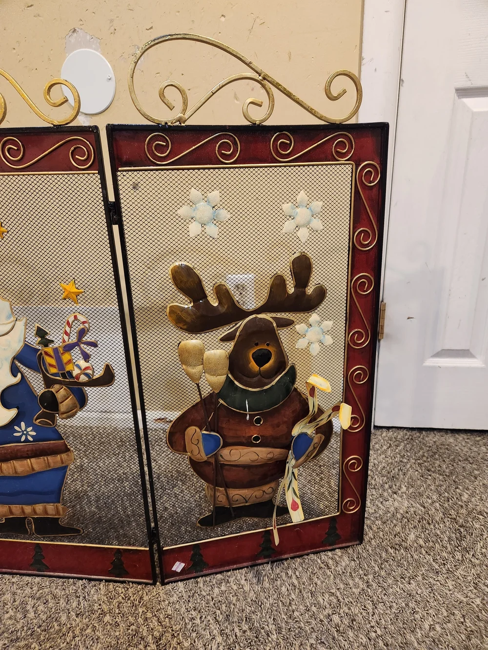 Festive Blue Santa Holiday Fireplace Screen Panel - Unbranded